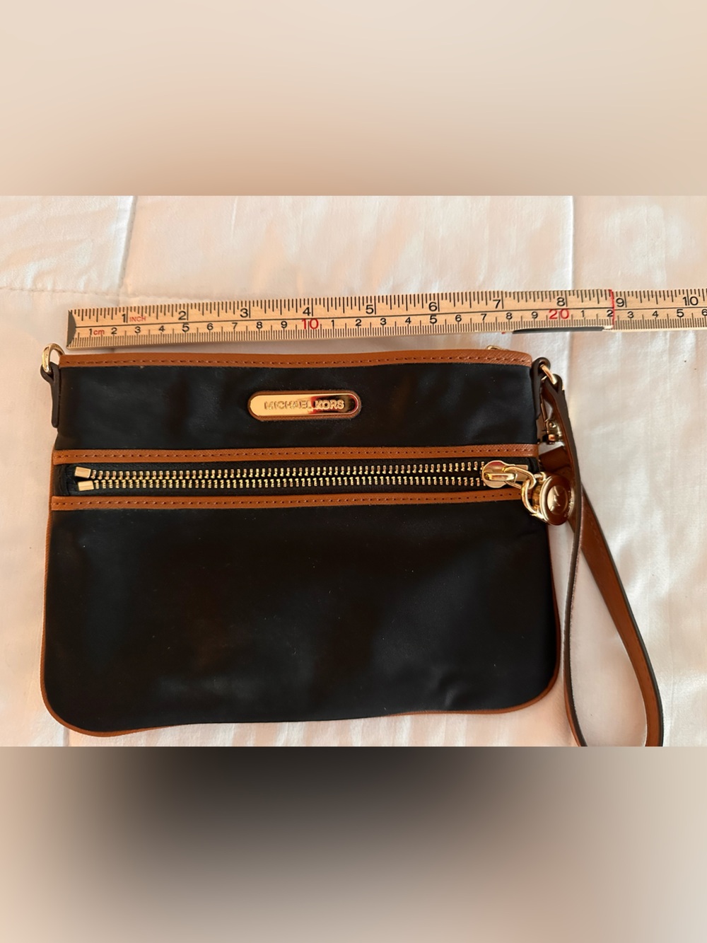 Michael Kors Black and Brown Zip Wristlet Clutch